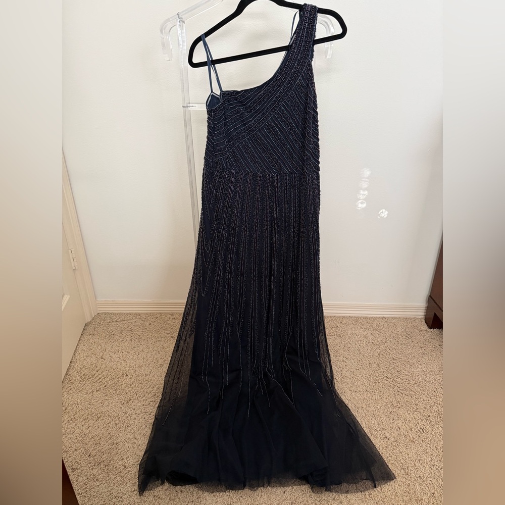 Adrianna Papell Navy One-Shoulder Gown